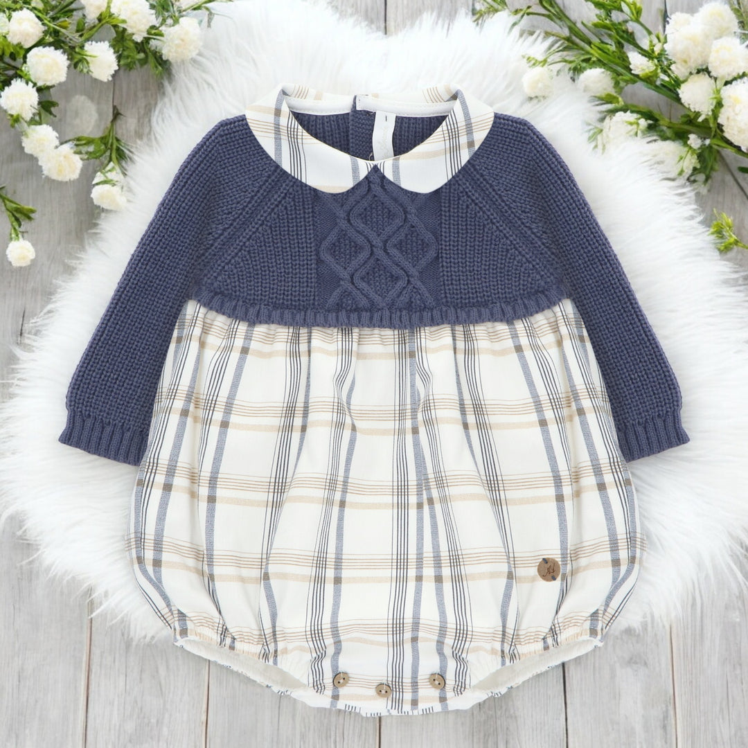 Martin Aranda Midnight Blue & Beige Half Knit Romper