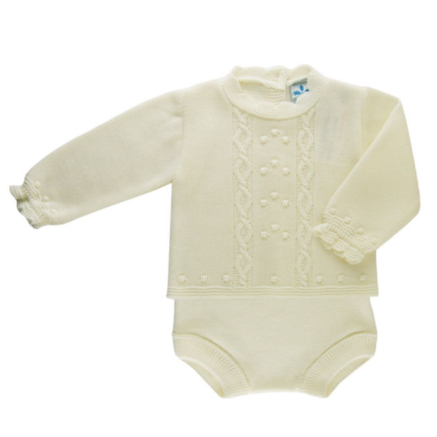 Sardon Cream Knitted Top & Jam Pants Set Bows Baby Boutique