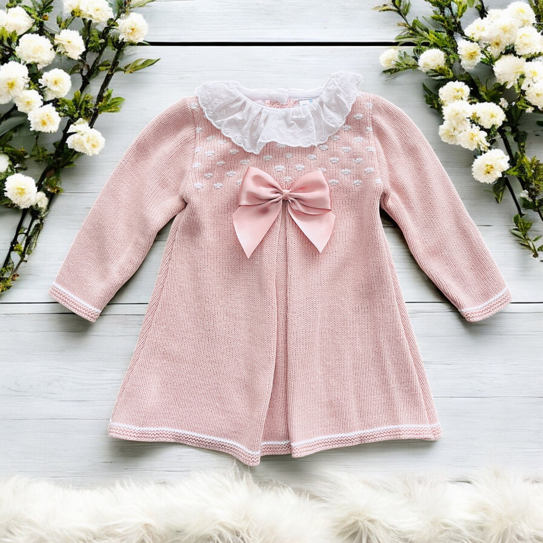 Sardon Rose Pink & White Knitted Ruffle Collar Dress