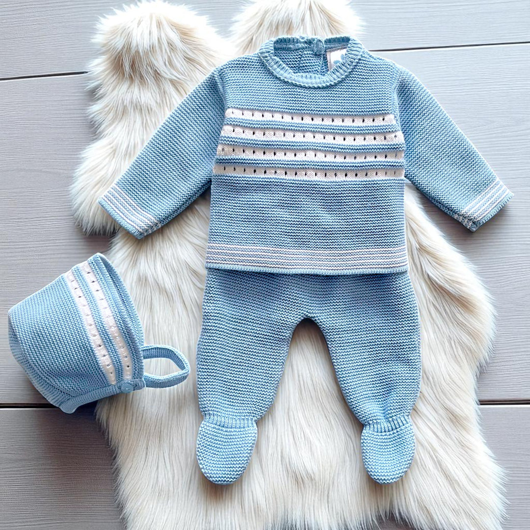 Sardon Blue & White Knitted Three Piece Set