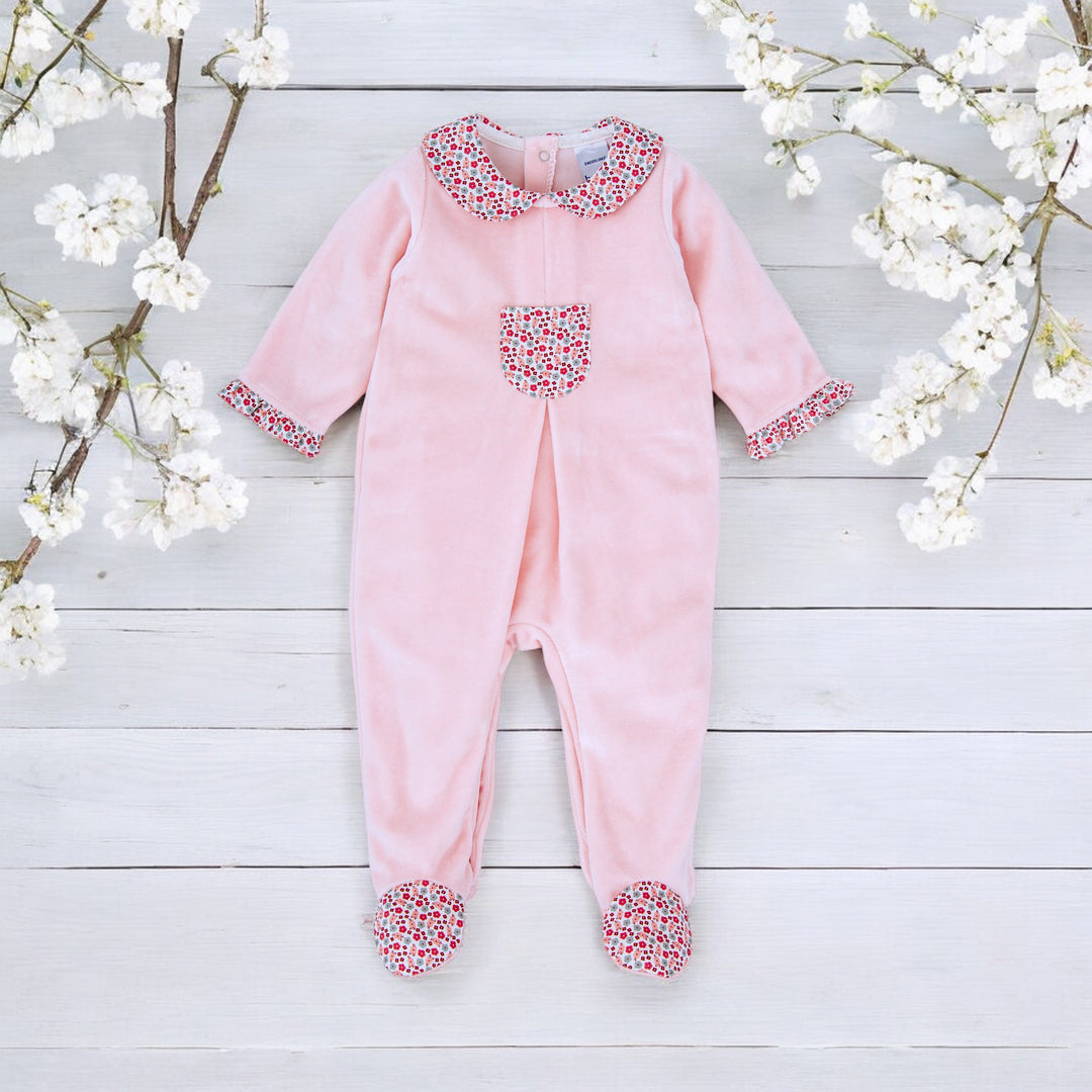 Babidu Rose Pink & floral Sleepsuit