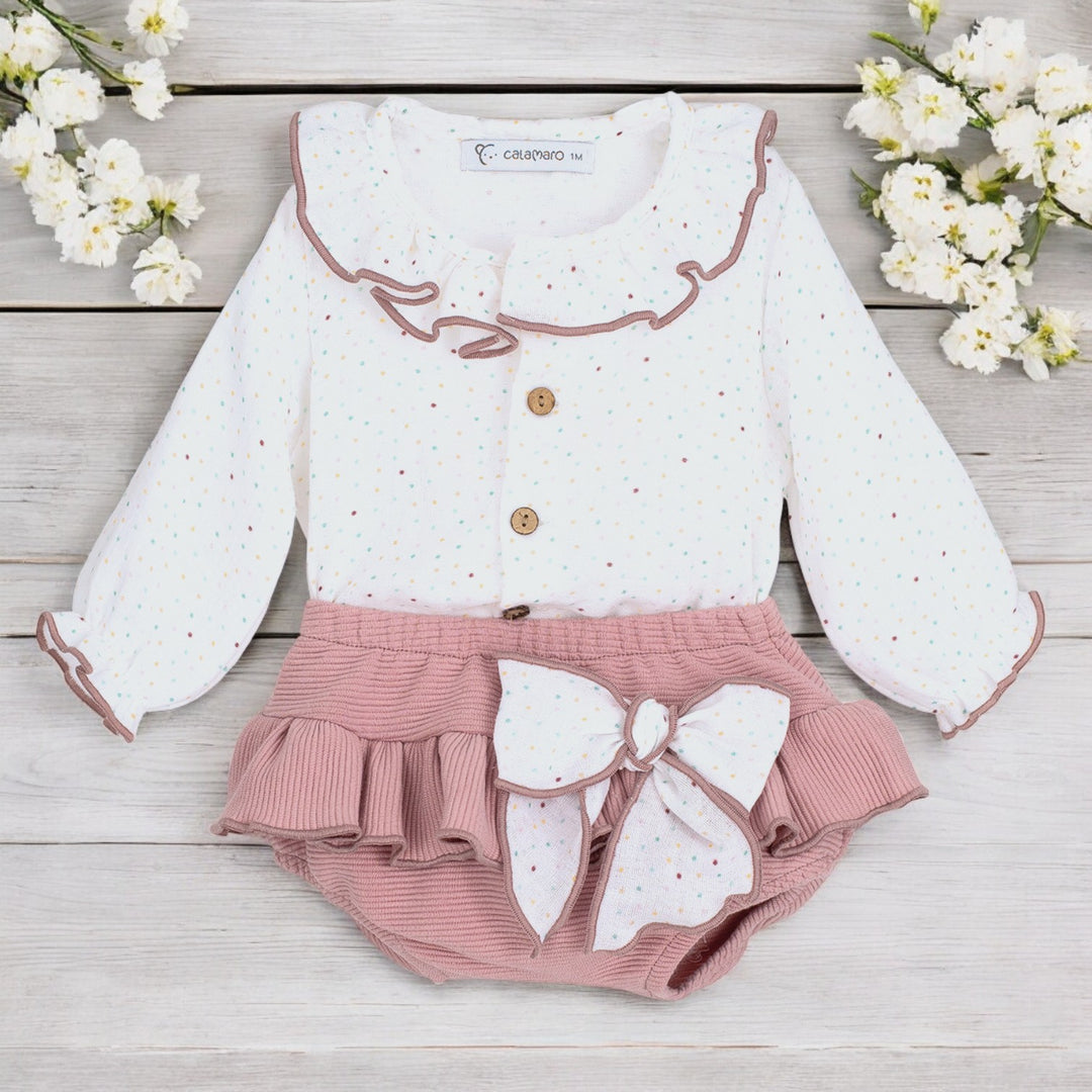 Calamaro White Muslin Cotton Blouse &  Nude Bloomers