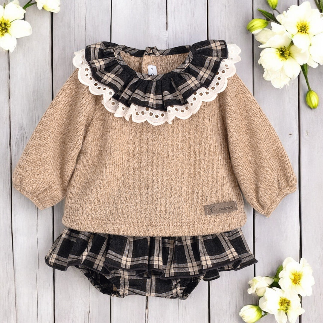 Calamaro Sand Top & Charcoal Grey Tartan Bloomers