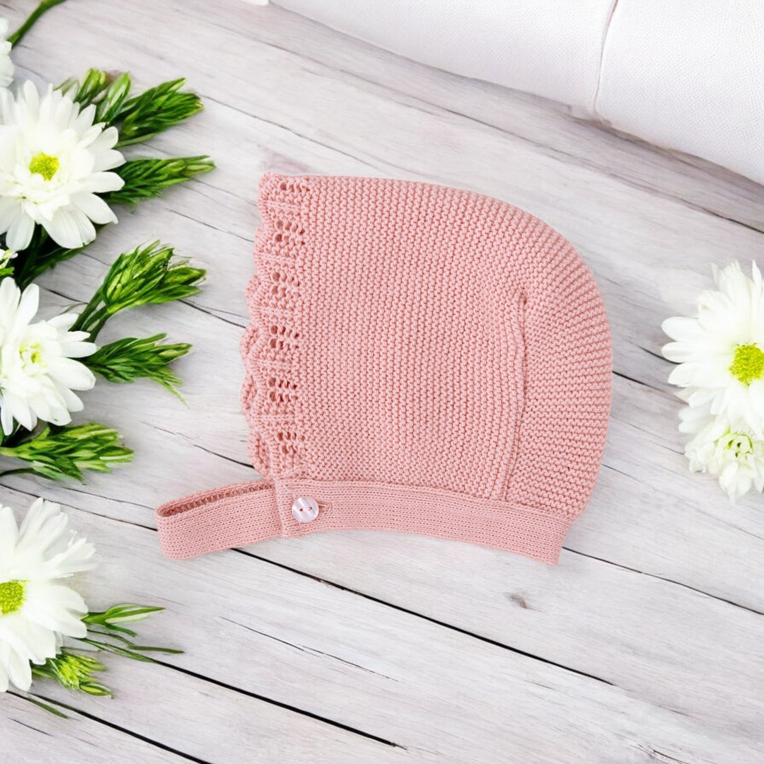 Dusky Pink Half Knit Dress & Bonnet