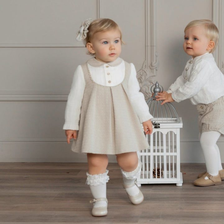 Miranda Ivory & Beige Pleated Dress