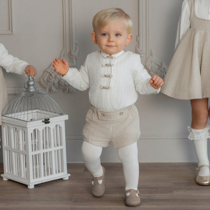 Miranda Ivory & Beige Shirt & Shorts Set