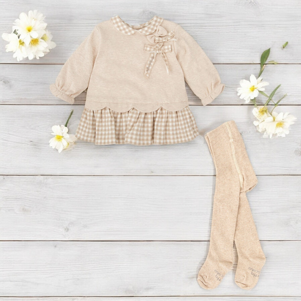 Tutto Piccolo Sand & Gingham Dress & Tights