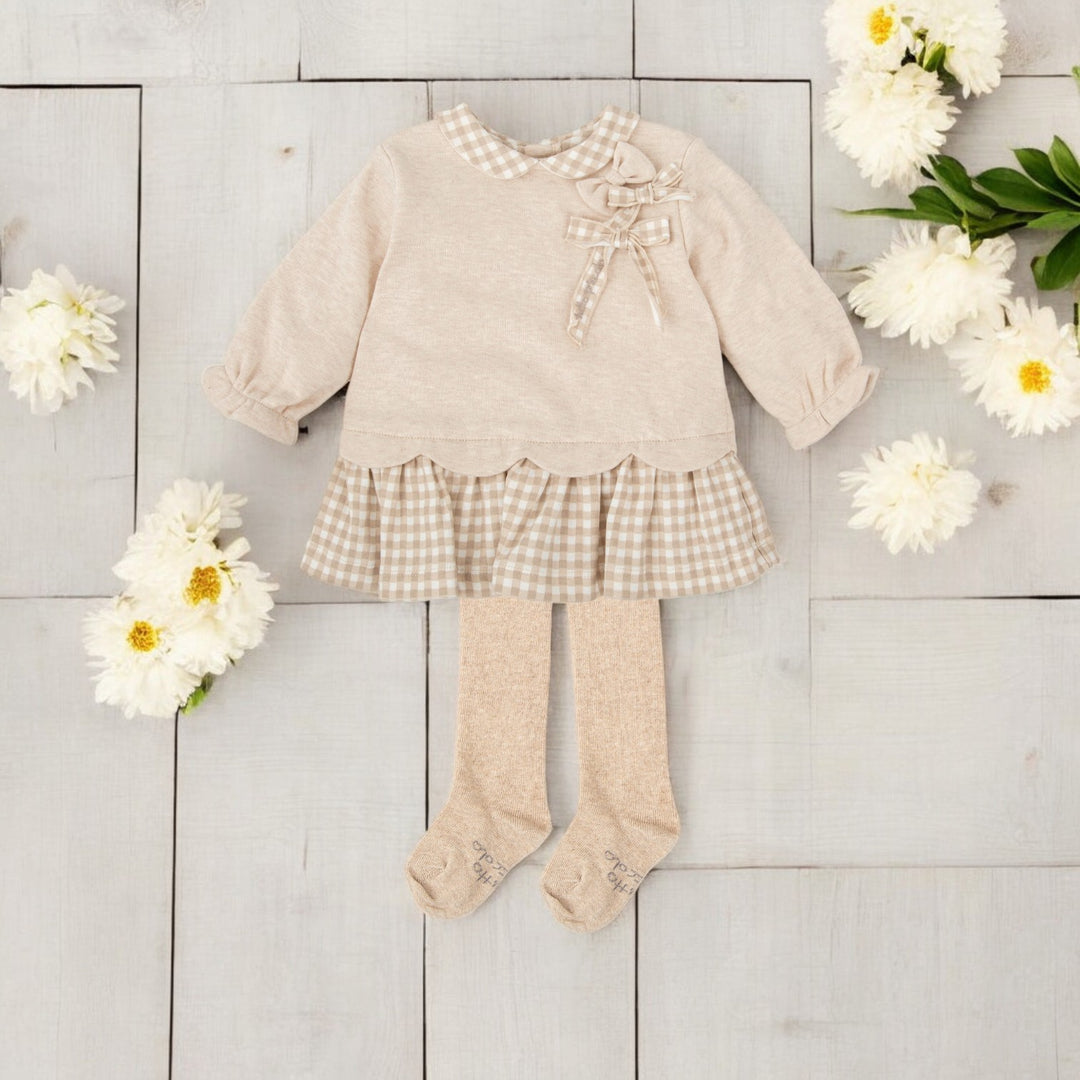 Tutto Piccolo Sand & Gingham Dress & Tights