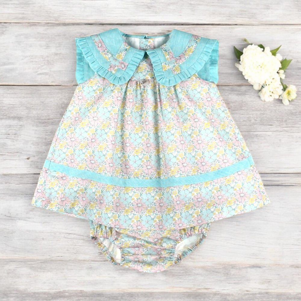 Foque Turquoise Floral Dress & Bloomers
