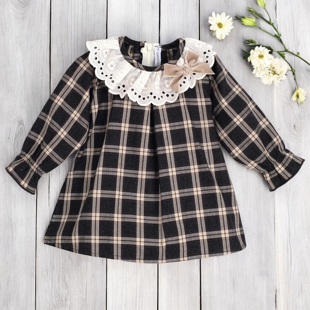 Calamaro Charcoal Grey & Beige Tartan dress