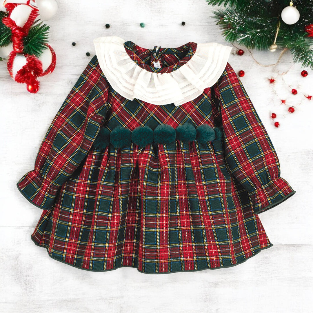 Calamaro Red & Green Tartan Pom Dress