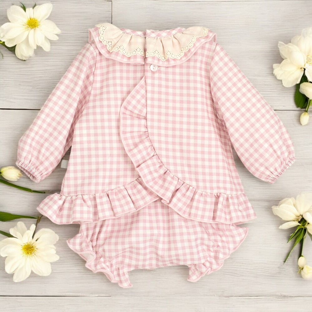Calamaro Pink & Cream Chequered Top & Bloomers