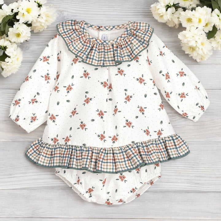 Calamaro White & Terracotta Floral Top & Bloomers