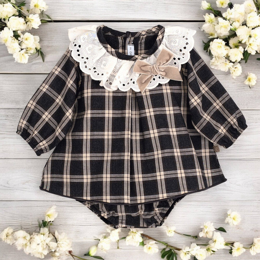Calamaro Charcoal Grey & Beige Tartan Top & Jam Pant Set