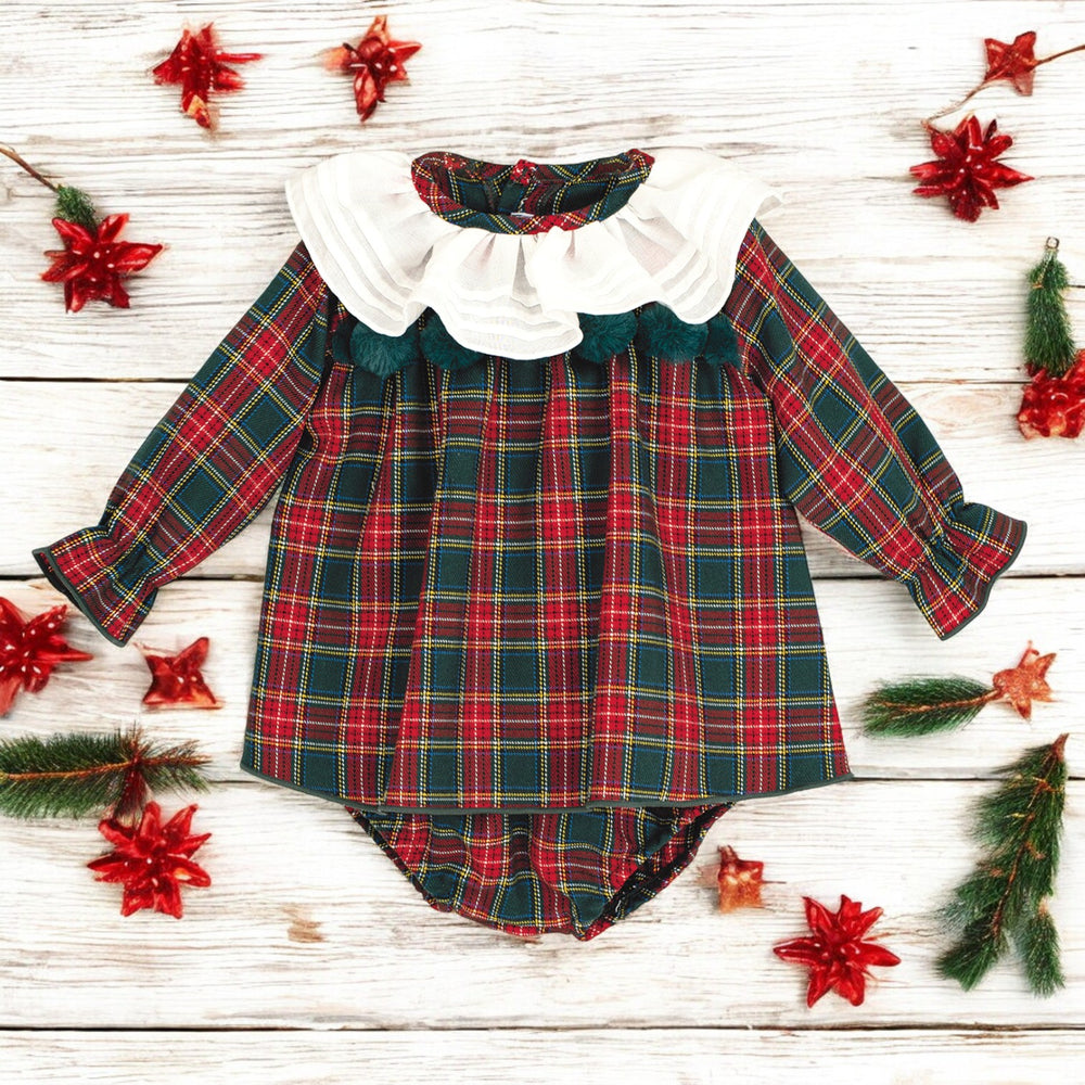 Calamaro Red & Green Tartan Pom Dress & Bloomers