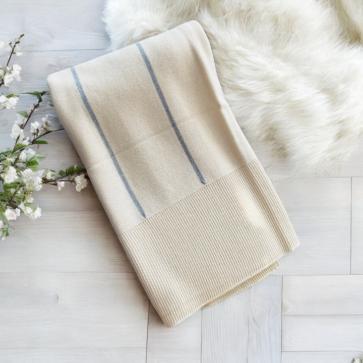 Juliana Butter Cream & Grey Stripe Knitted Shawl
