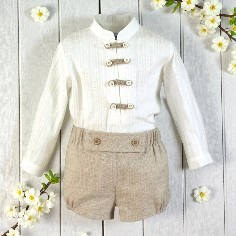 Miranda Ivory & Beige Shirt & Shorts Set