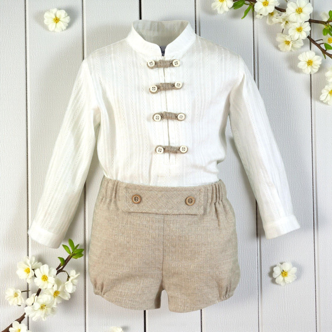 Miranda Ivory & Beige Shirt & Shorts Set