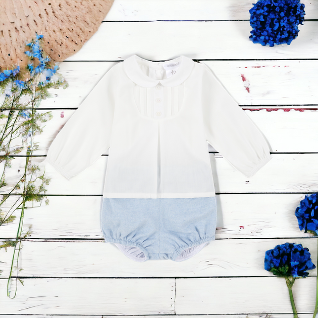 Deolinda Ivory Shirt & Blue Jam Pant Set Bows Baby Boutique