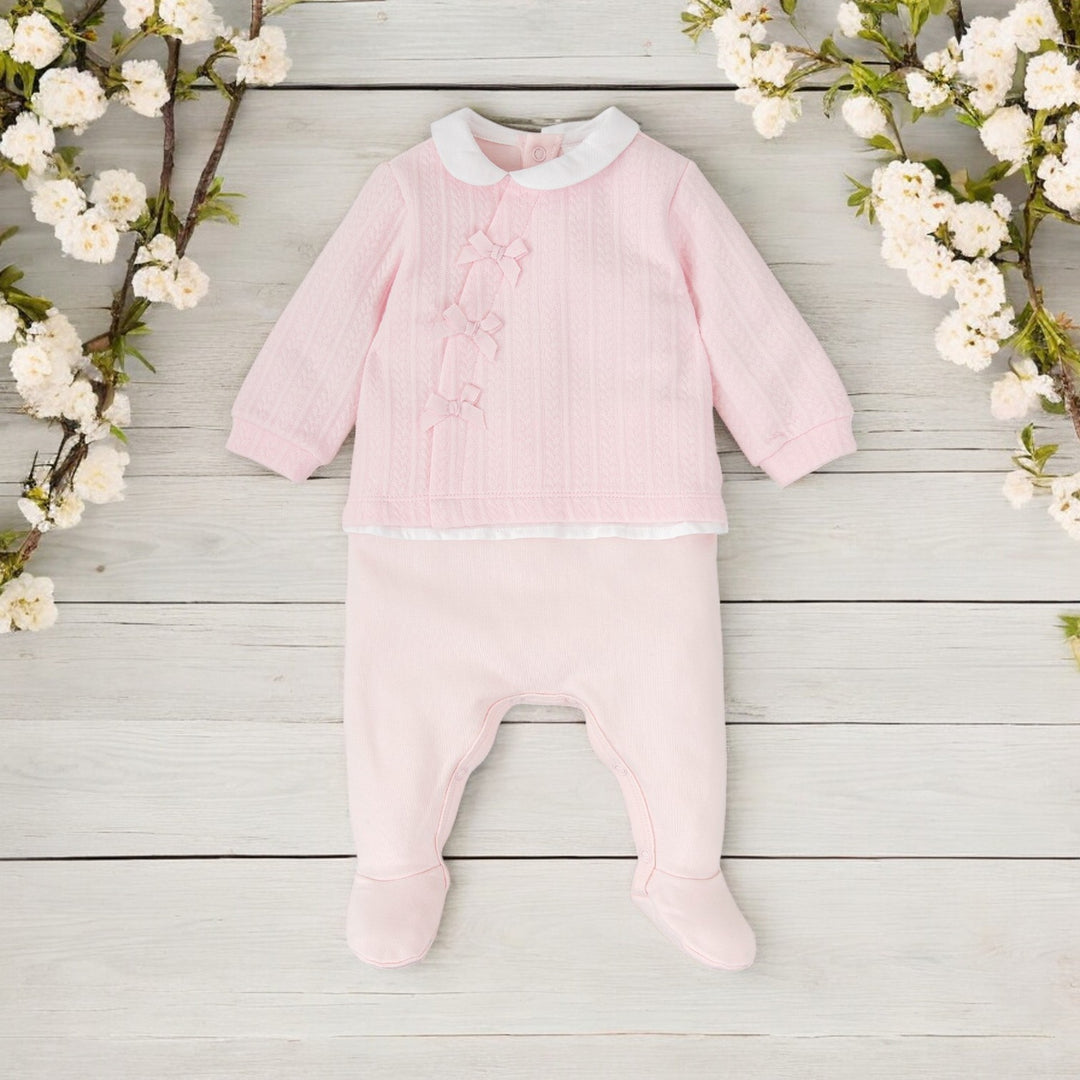 Tutto Piccolo Pink Jacquard Mock 2 Piece Sleepsuit
