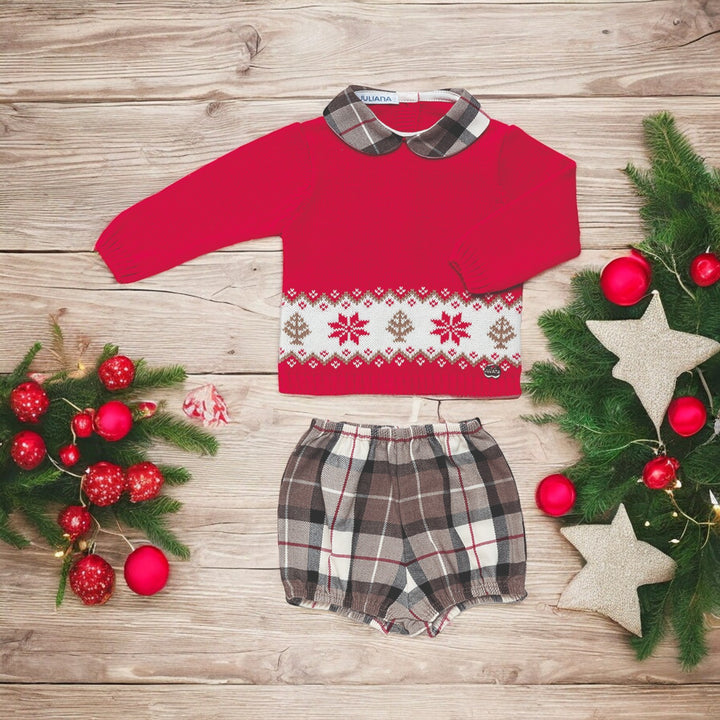 Red Christmas Tartan Knitted Top & Jam Pant Set