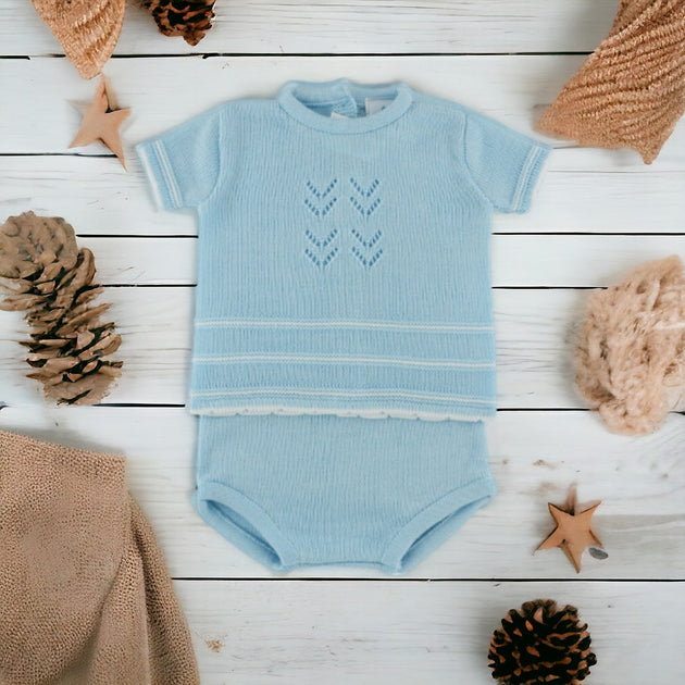 Sardon Blue Knitted Jam Pant Set Bows Baby Boutique