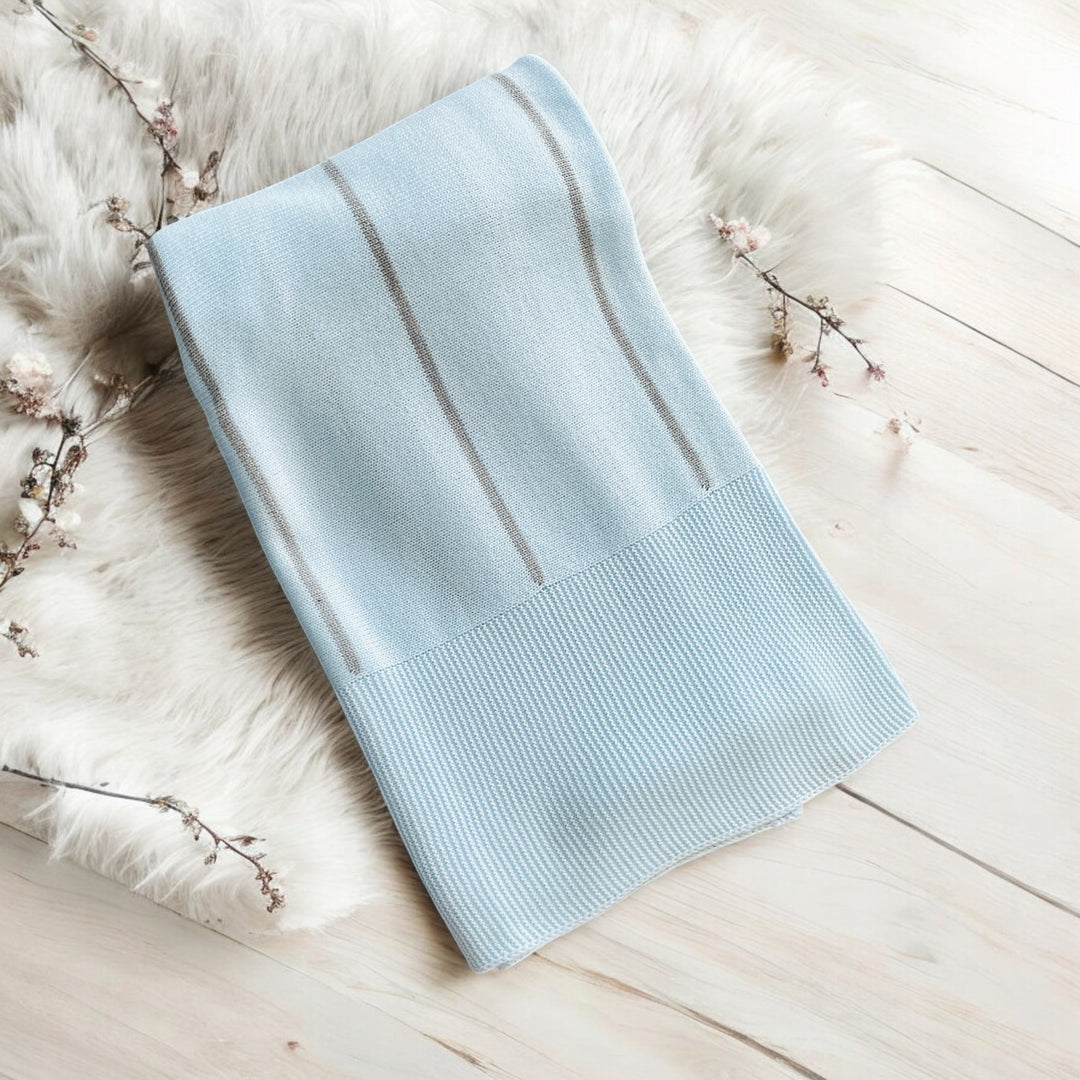 Juliana Blue & Grey Stripe Knitted Shawl