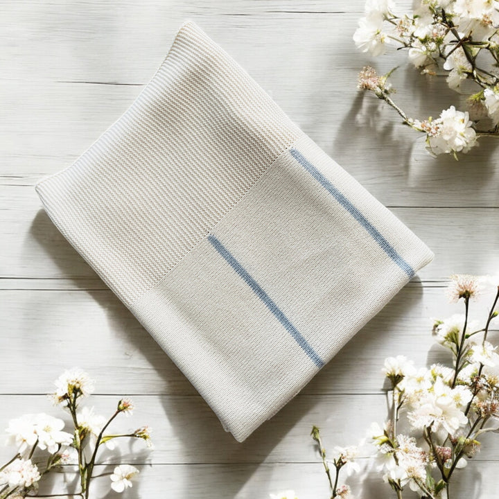 Butter Cream & Grey Stripe Knitted Shawl