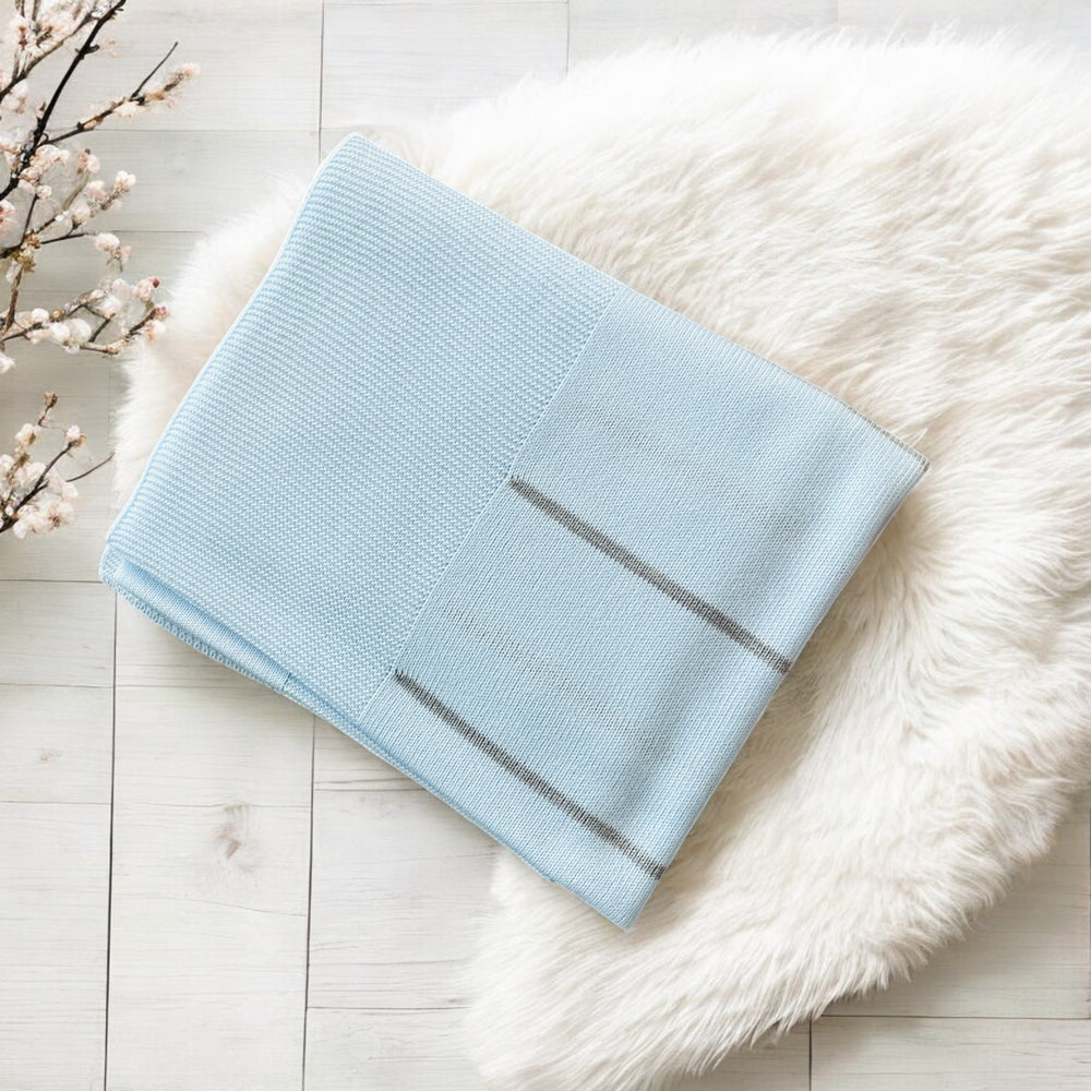 Juliana Blue & Grey Stripe Knitted Shawl