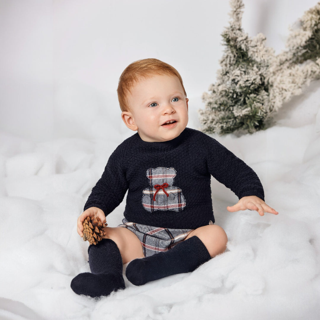 Juliana Navy Bear Knitted Top & Tartan Jam Pants Set