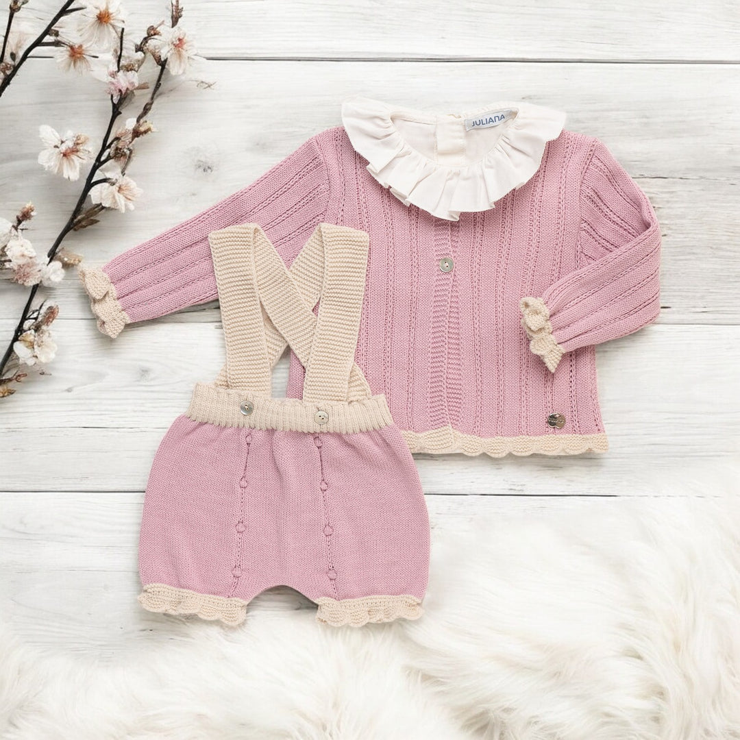 Juliana Dusky Pink & Butter Cream Cardigan & Short Set