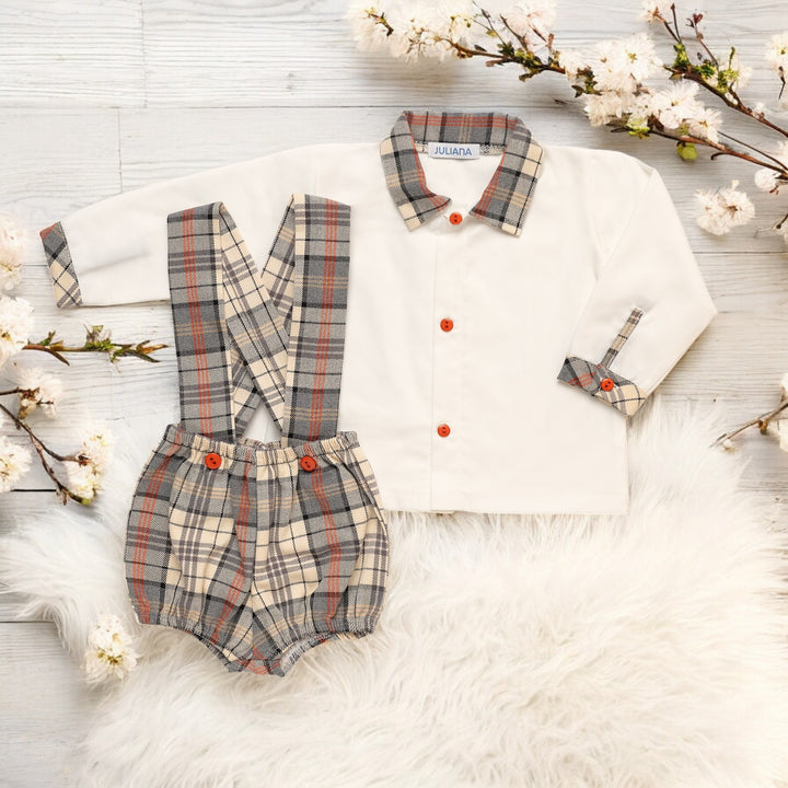 Juliana Cream & Grey Autumnal Tartan Jam Pant set