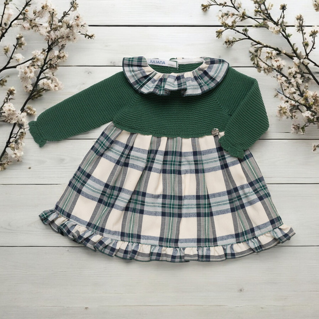Juliana Green & Cream Half Knit Tartan Dress