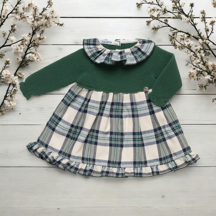 Juliana Green & Cream Half Knit Tartan Dress
