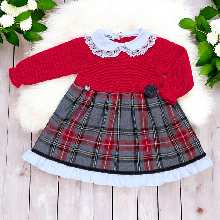 Juliana Red Half Knit & Tartan Dress