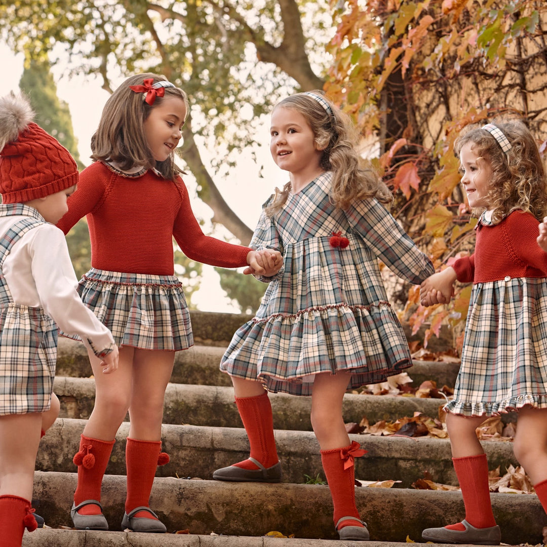 Juliana Cream & Grey Autumnal Tartan Dress