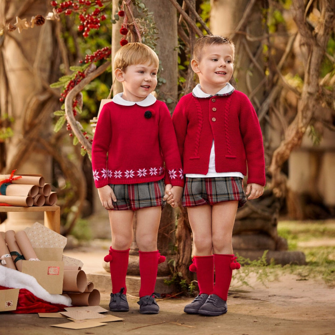 Juliana Red Knitted Cardigan & Tartan Jam Pants Set