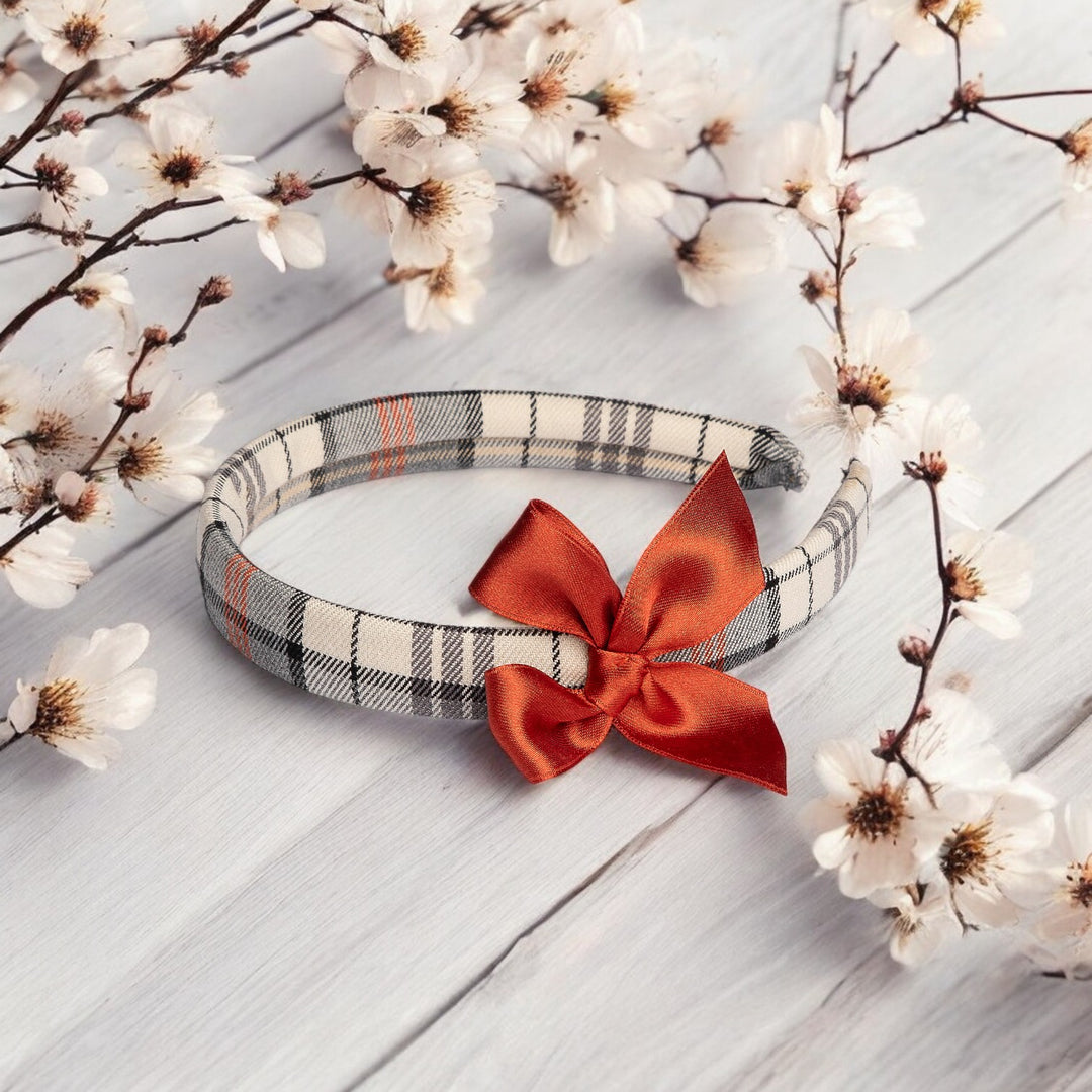 Juliana Cream & Grey Autumnal Tartan Headband