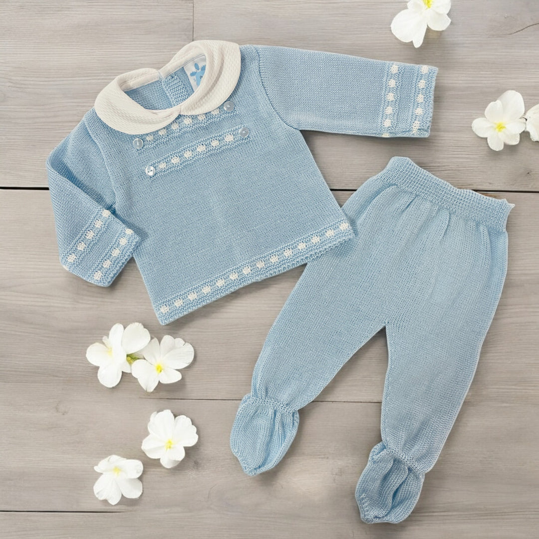 Blue & White Knitted Leggings Set