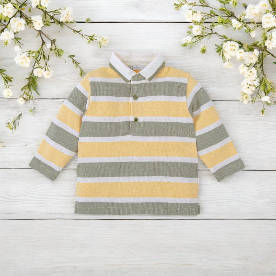 Tutto Piccolo Khaki Striped Polo Shirt