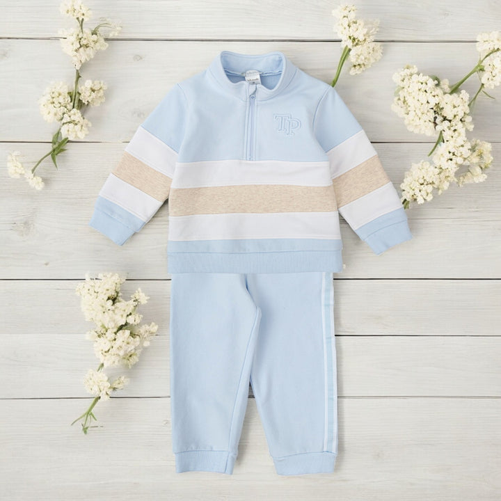 Tutto Piccolo Sky Blue & White 1/4 Zip Leisure Set