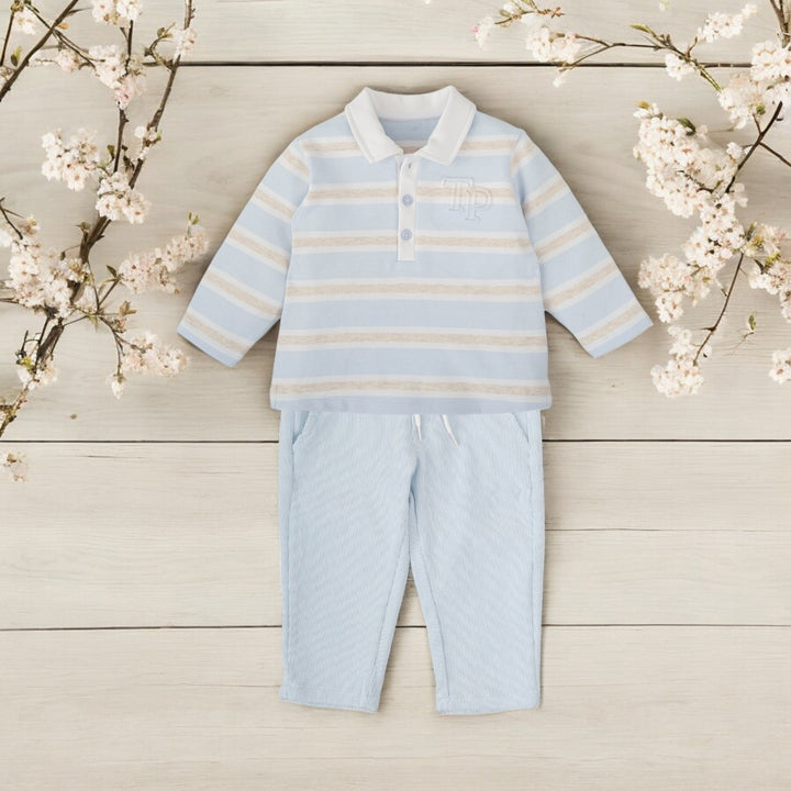 Tutto Piccolo Sky & Sand Blue Stripe Polo Set