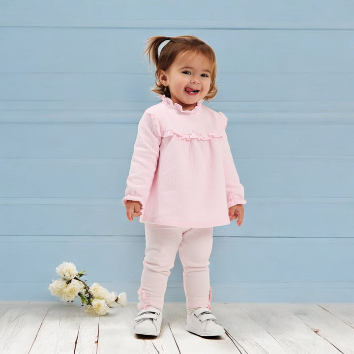 Tutto Piccolo Pink Jacquard Ruffle Leisure Set
