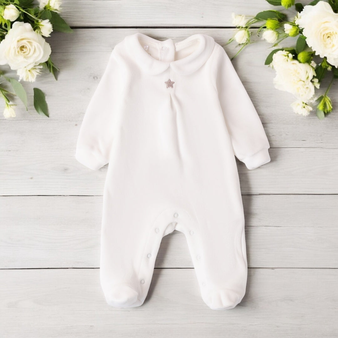 Minibanda White Velour Unisex Sleepsuit