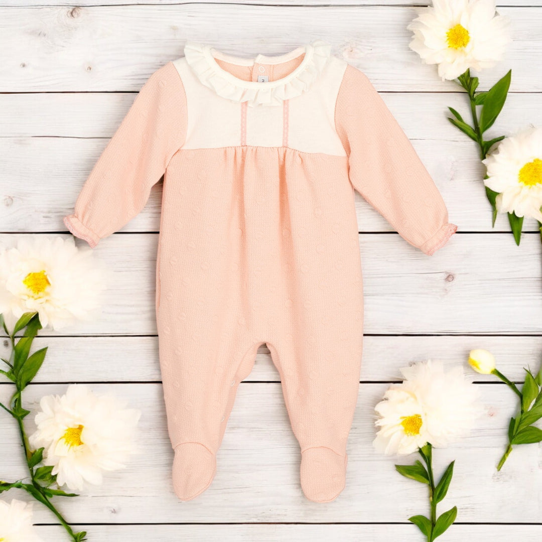 Calamaro Peach & White Jacquard Sleepsuit