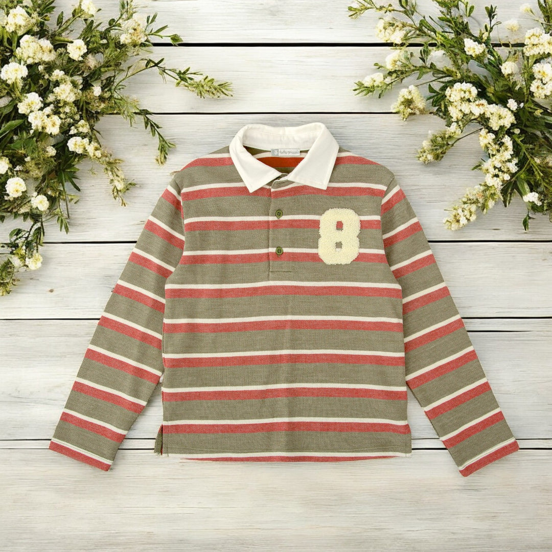 Tutto Piccolo Green & Burgundy Striped Polo Shirt
