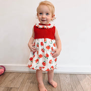 Red floral Half Knit Ruffle Dress