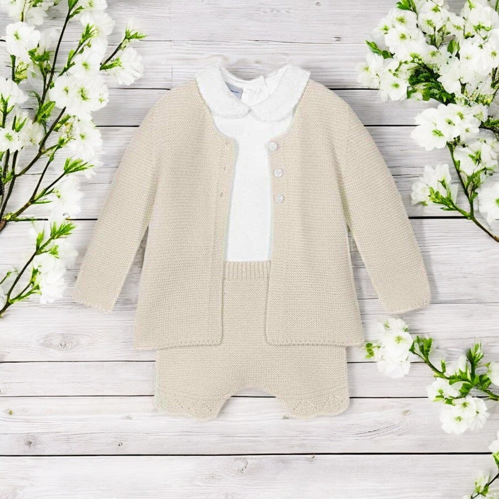 Babidu Sand Knitted Cardigan Bodysuit & Short Set
