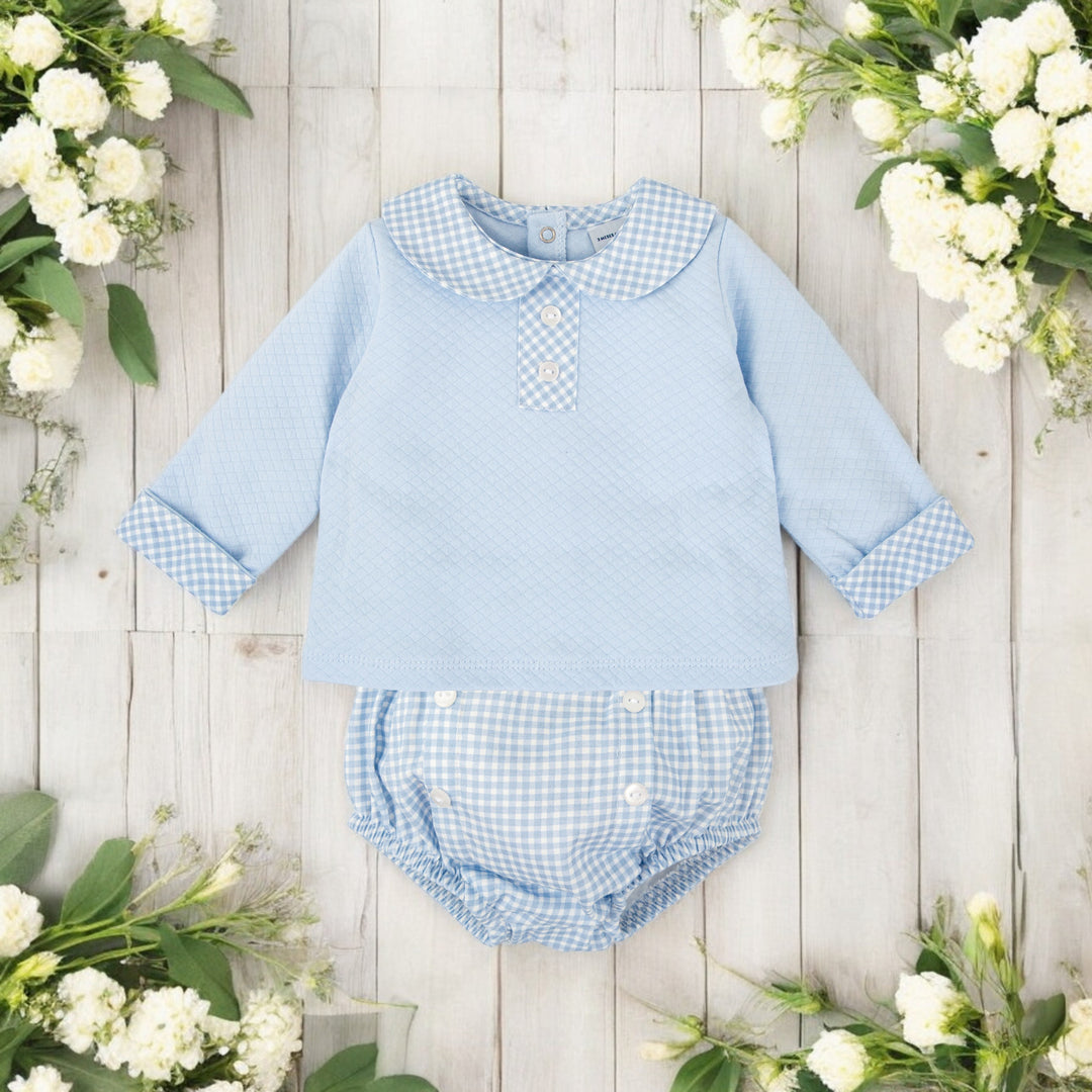 Babidu Blue Top & Gingham Jam Pant Set