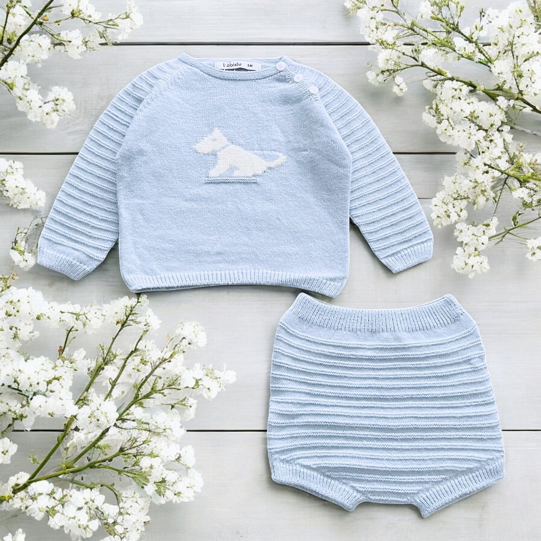 Babidu Boys Blue knitted Jam Pant Set